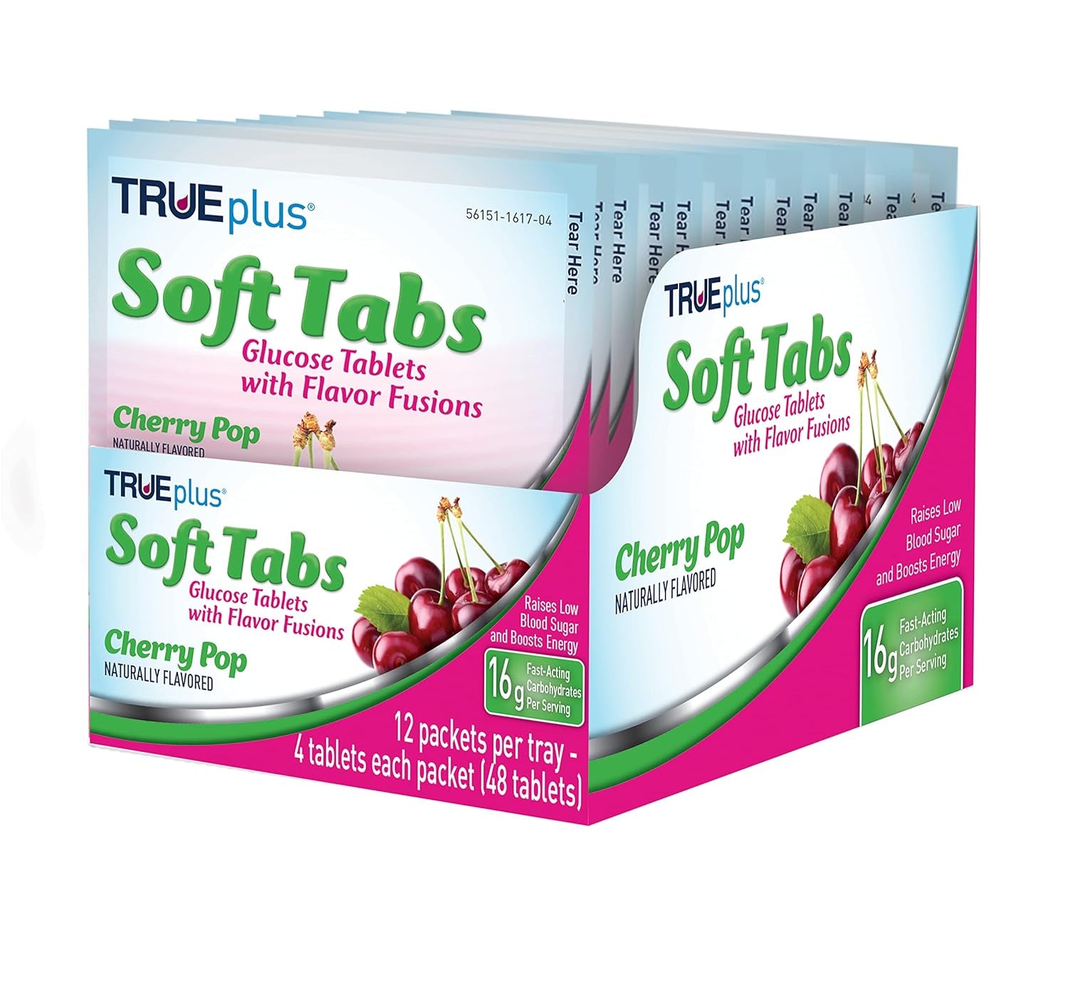 Trueplus® Soft Tabs Glucose Tablets – 12 Packs – 48 Tabs (Cherry Pop)