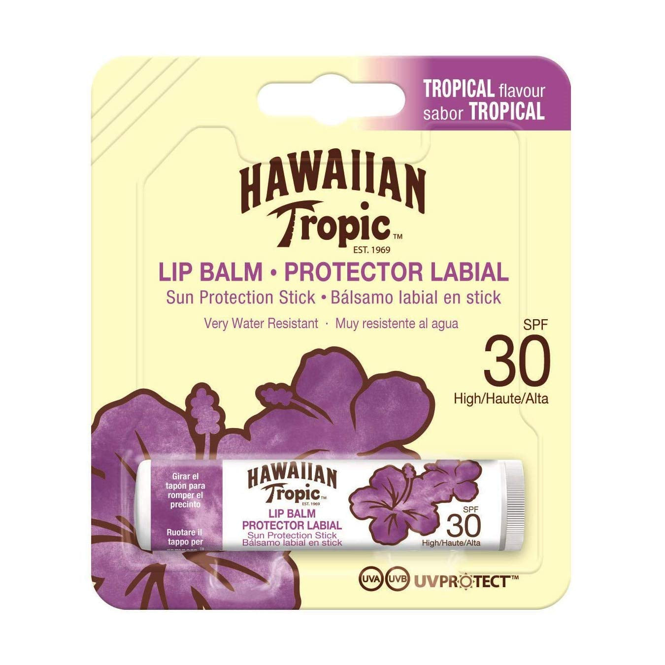 "Water Resistant Hawaiian Tropic SPF30 Lip Balm Stick"