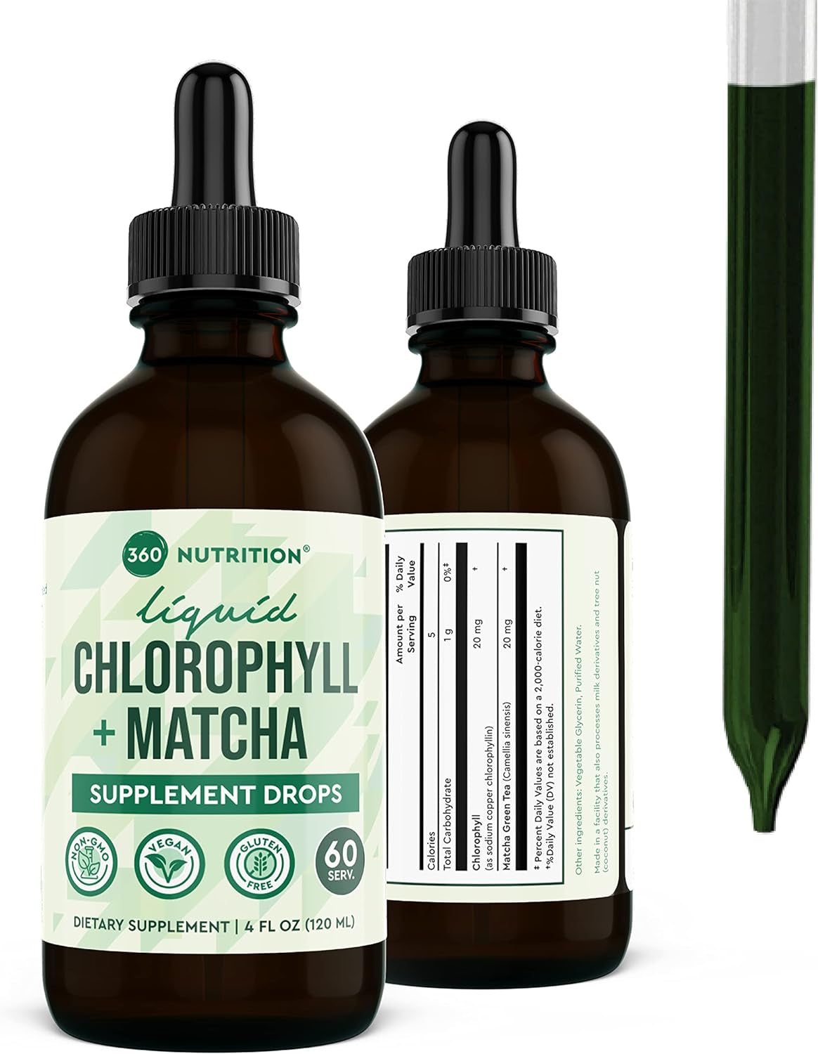 "Radiant Gut Health: Matcha Chlorophyll Liquid Drops with L-Theanine for Energy & Skin, Vegan & Gluten-Free, Fast Absorption - 60 Servings"