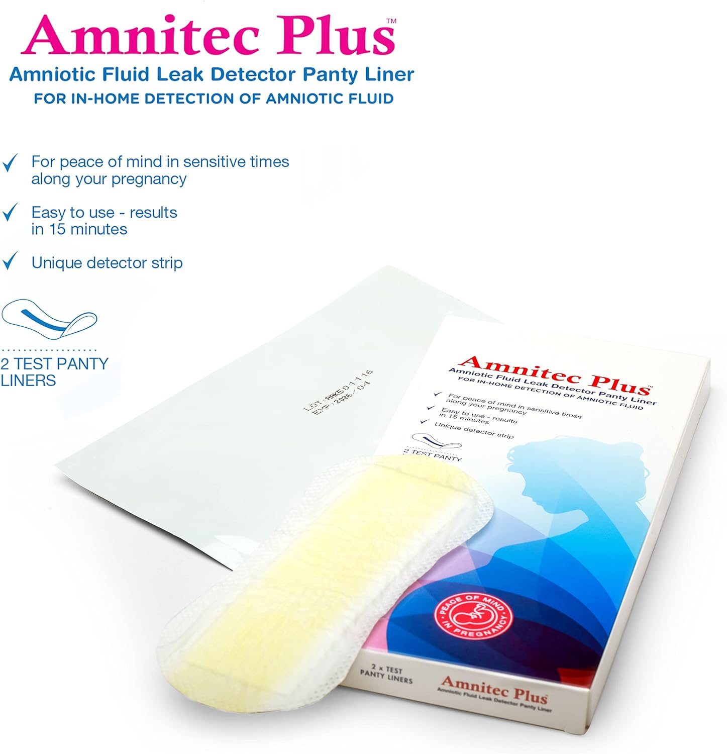 Amnitec Plus Amniotic Fluid Leak Detector Panty Liner, 2 test panty liners