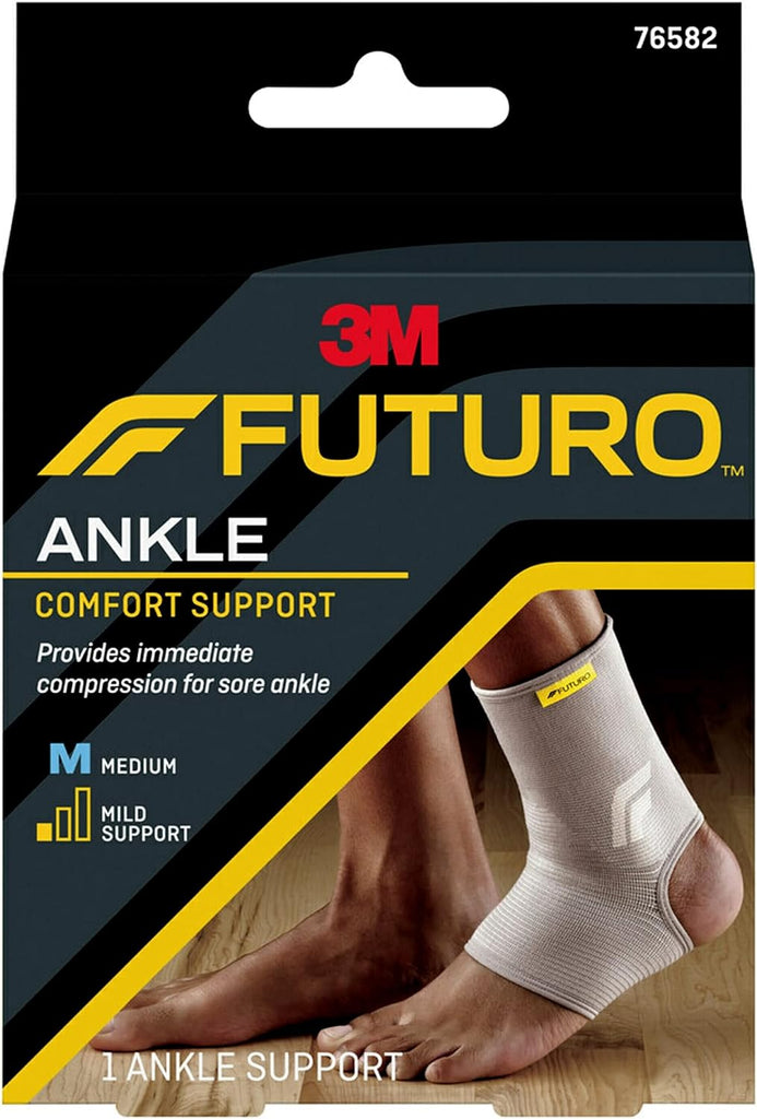Futuro Comfort Ankle Support | Medium size | Beige color | 76582ENR | Provides inmediate compression for sore ankle | Mild support | Ankle support | 1 Unit/pack