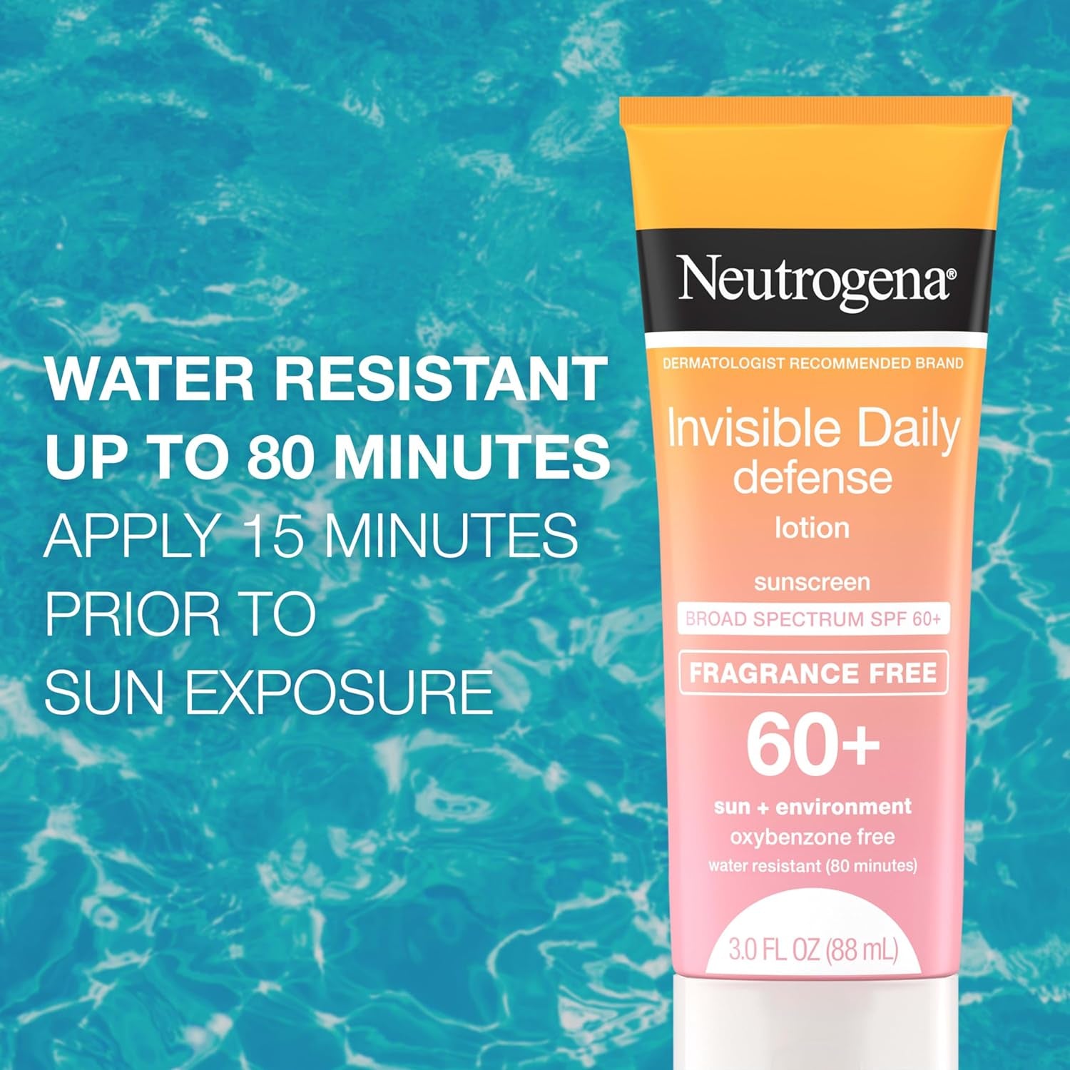 "Neutrogena Daily Defense SPF 60+ Sunscreen Lotion - Fragrance-Free, Oxybenzone-Free, Water-Resistant - 3.0 Fl. Oz"