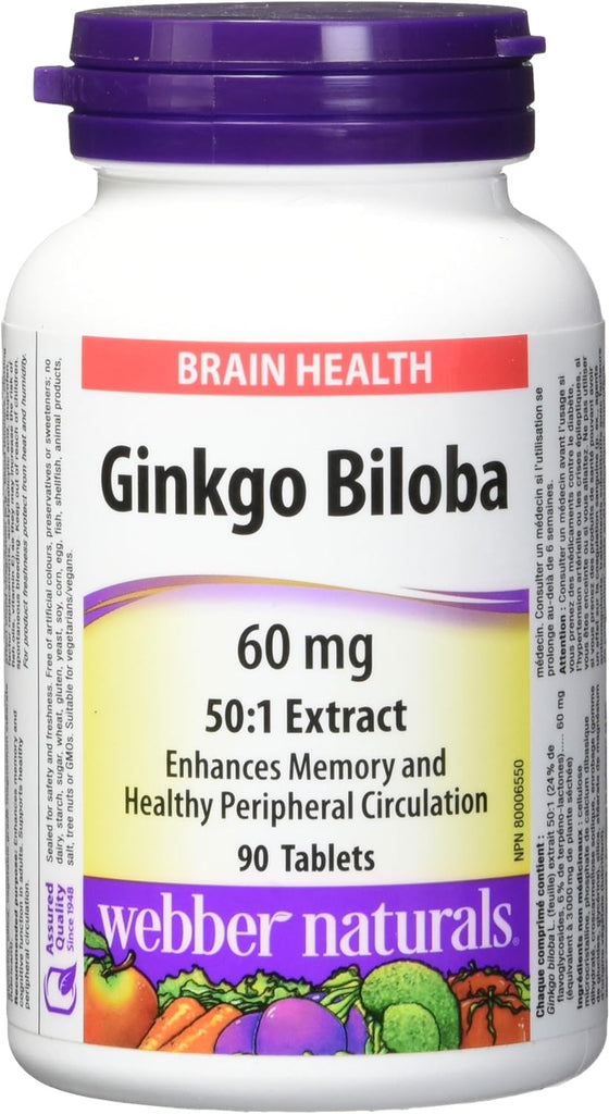 Webber Naturals Ginkgo Biloba Extra Strength Softgels Capsules, 60mg