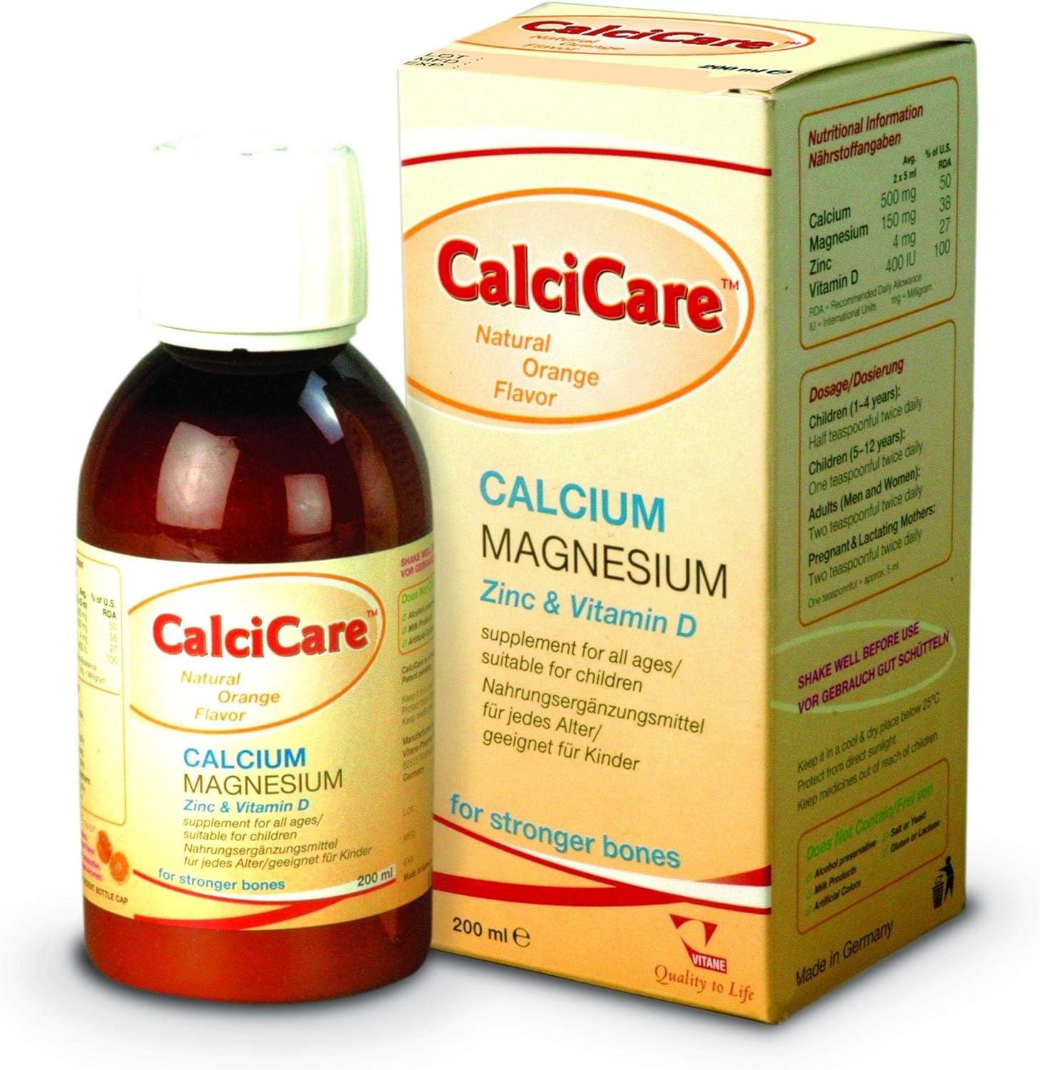 Vitane Pharmaceuticals Pvt. Ltd. Calcicare Liquid Natural Orange Flavor Calcium