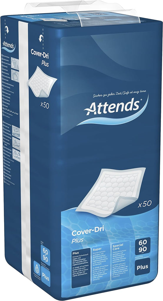 Attends cover dri plus disposable bed/chair pads, 60 x 90 cm, pack of 50
