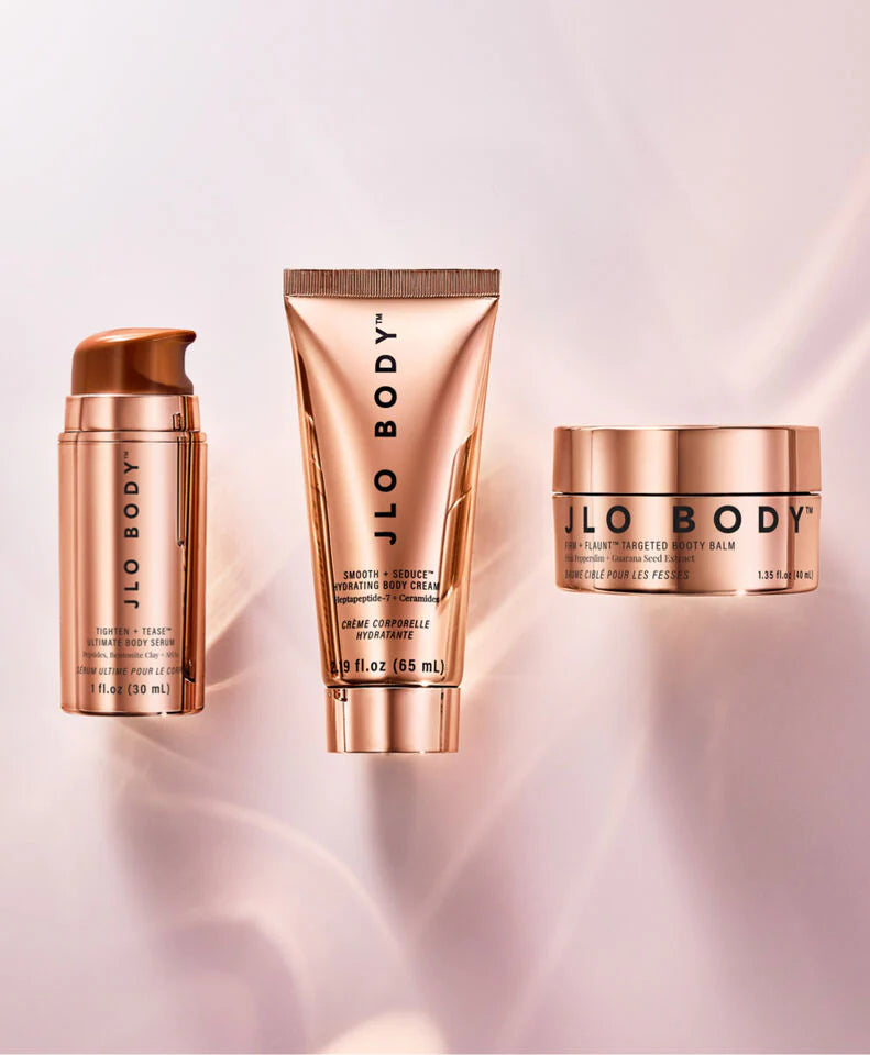 JLO BEAUTY the Body Mini Trio - Includes Booty Balm, Body Serum, Body Cream & Complexion Booster | Brightens, & Firms for Smooth Skin