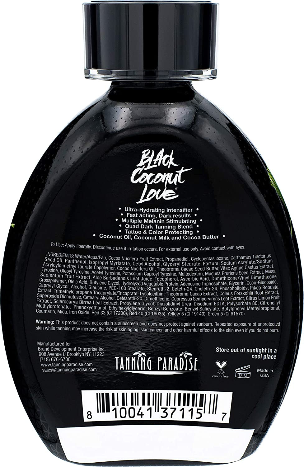 Black Coconut Love Tanning Lotion: Age-Defying, Tattoo Protecting, Ultra Hydrating - 13.5oz