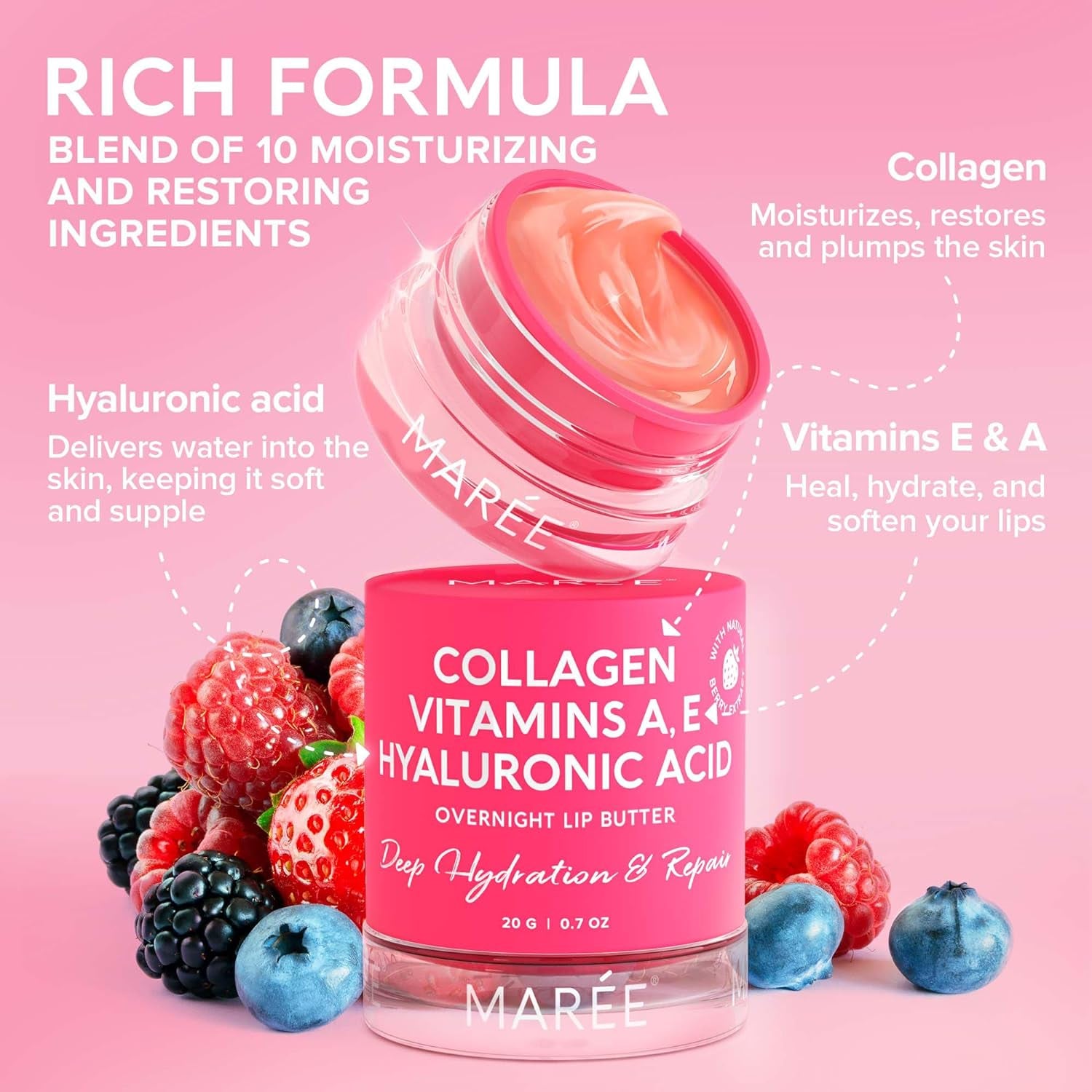 "Maree Hydrating Overnight Lip Mask with Hyaluronic Acid & Coconut Oil"