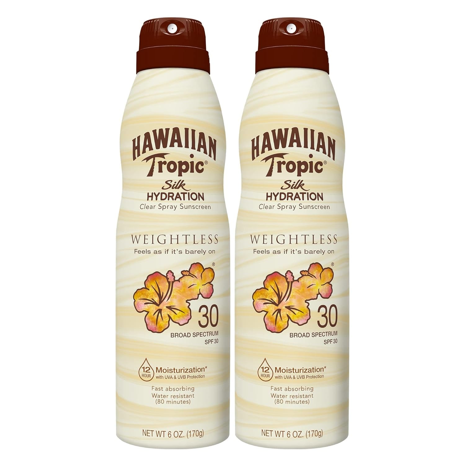 "Hawaiian Tropic Weightless Hydration Clear Spray Sunscreen SPF 30 Twin Pack - Oxybenzone Free, 6oz Each"