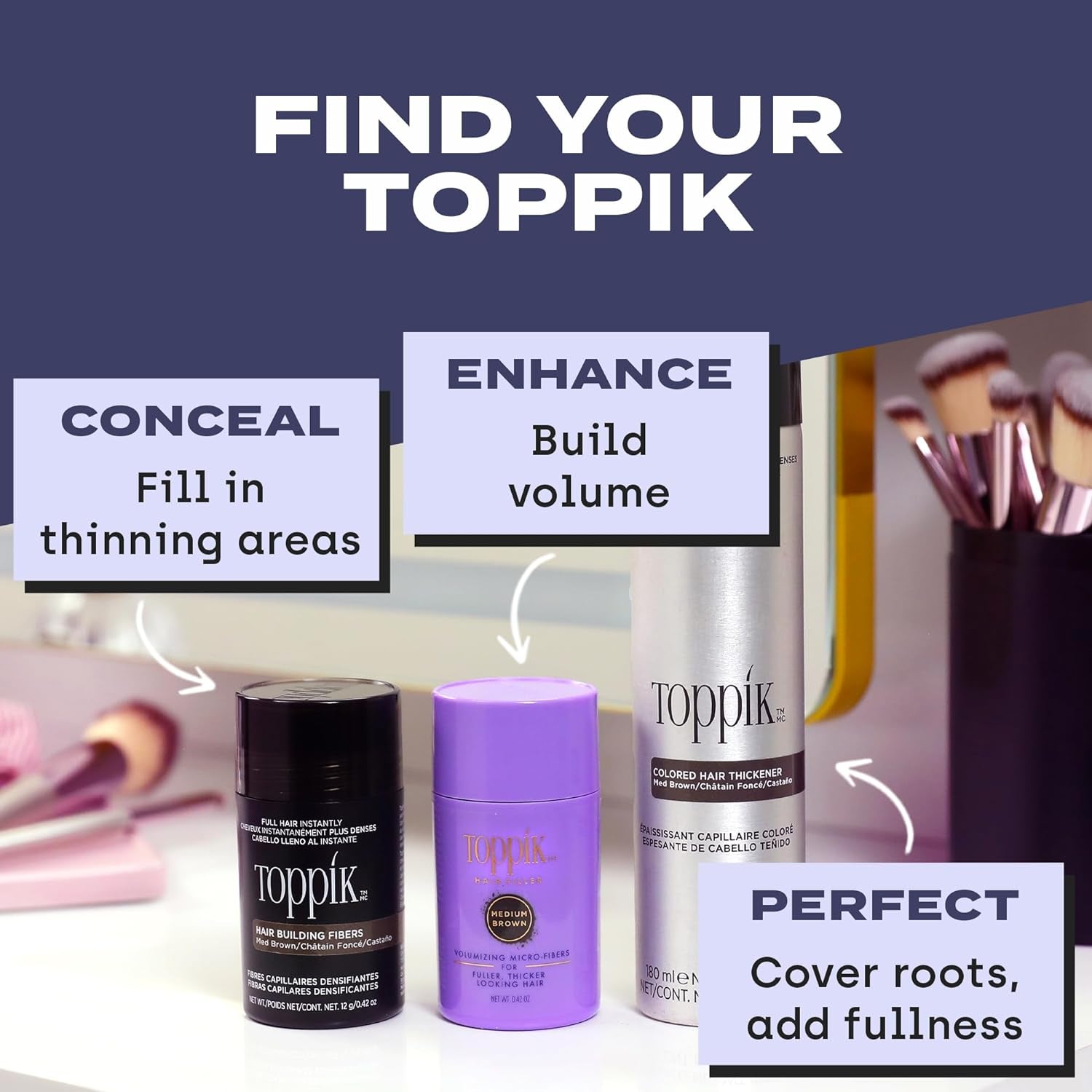 Toppik Colored Hair Thickener, Temporary Hair Color Spray for Root Touchup with Hair Thickening Fibers, 5.1 Oz