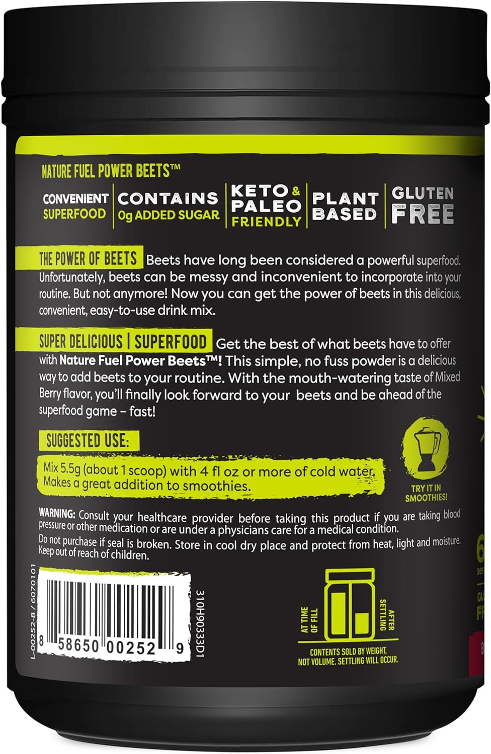 "Boost Your Energy and Stamina with Nature Fuel Power Beets Powder - A Delicious Blend of Acai Berry Pomegranate! Supports Circulation and Provides Natural Superfood Supplement. Non-GMO with 60 Servings!"