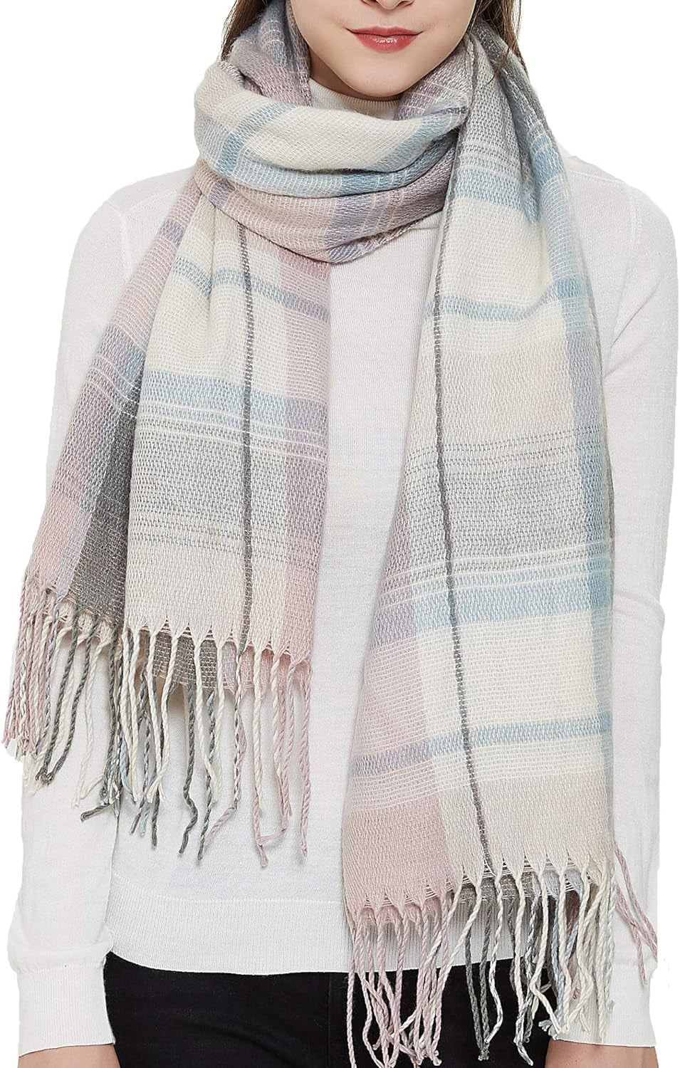 "Warm and Stylish: Wander Agio Women's Fashion Long Shawl - Stay Cozy with our Big Grid Winter Scarf"