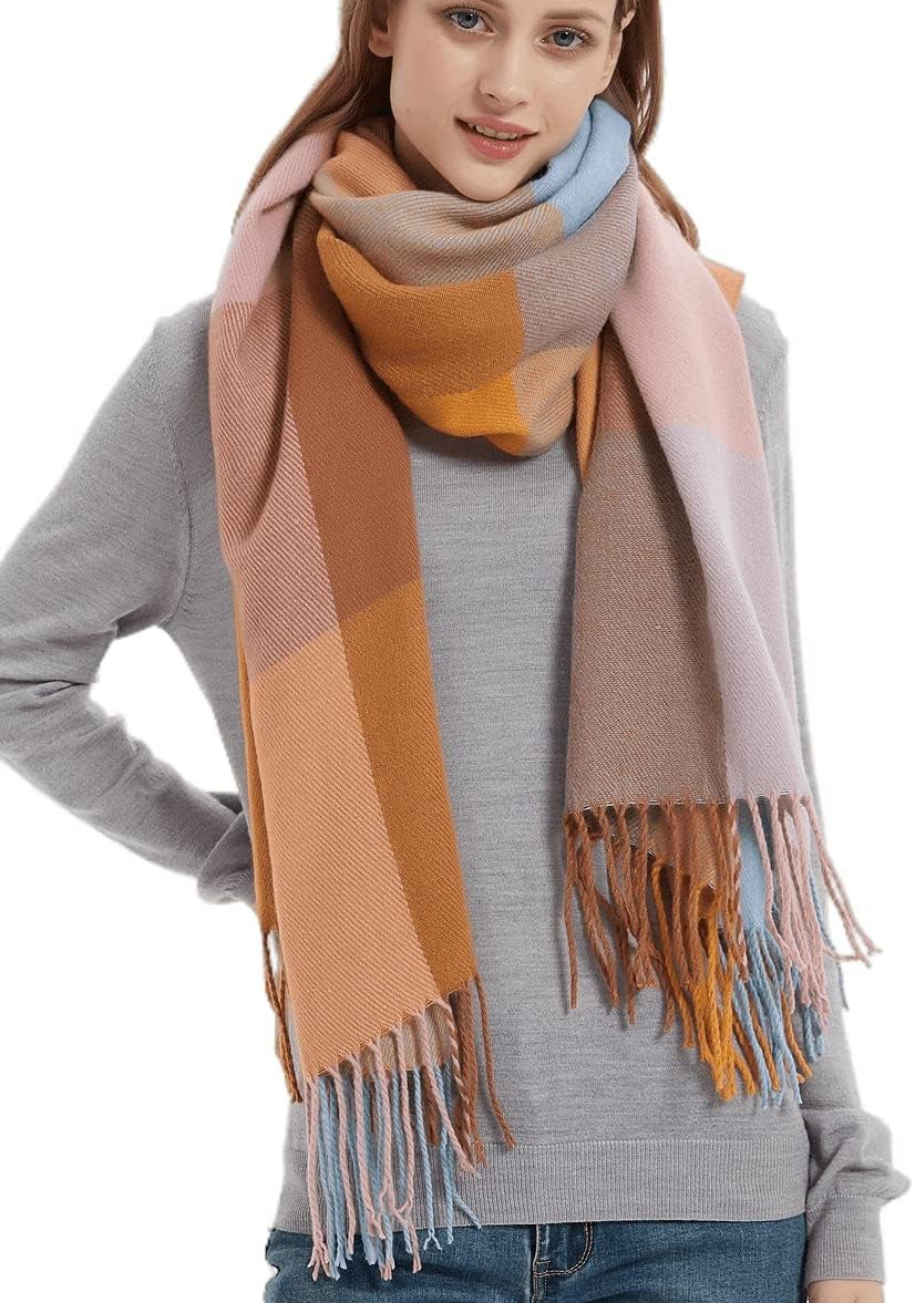 "Warm and Stylish: Wander Agio Women's Fashion Long Shawl - Stay Cozy with our Big Grid Winter Scarf"