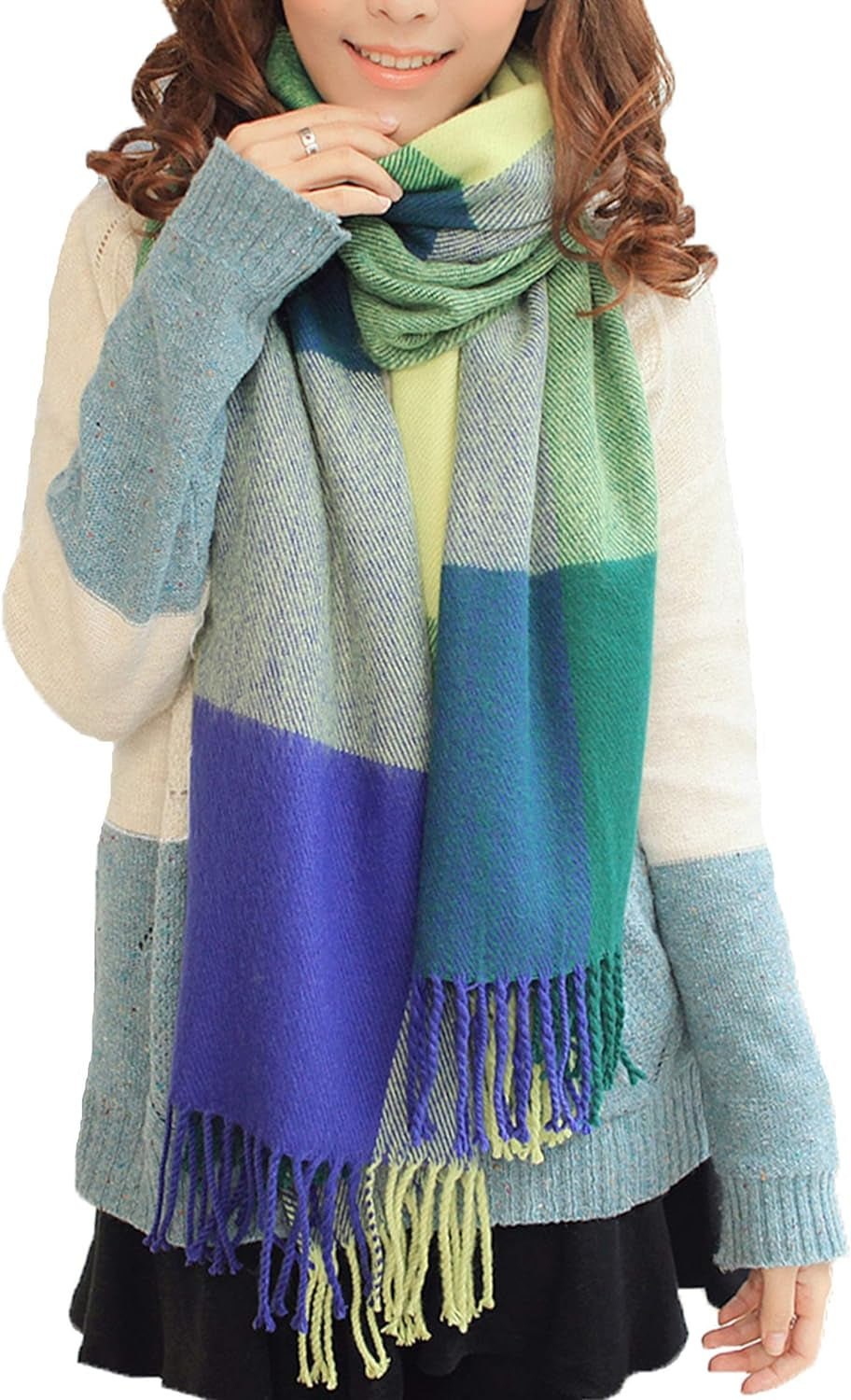 "Warm and Stylish: Wander Agio Women's Fashion Long Shawl - Stay Cozy with our Big Grid Winter Scarf"