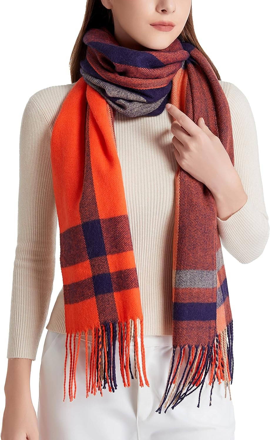 "Warm and Stylish: Wander Agio Women's Fashion Long Shawl - Stay Cozy with our Big Grid Winter Scarf"