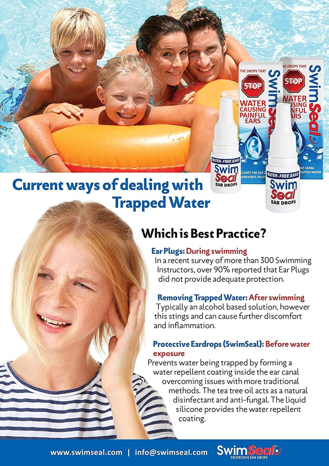 Swimseal All Natural Protective & Ear Drying Drops for Daily Use Rather than Alcohol Drops or Earplugs. Avoids Earache from Swimming, Scuba, Diving, Surfing & Triathlons for All Ages