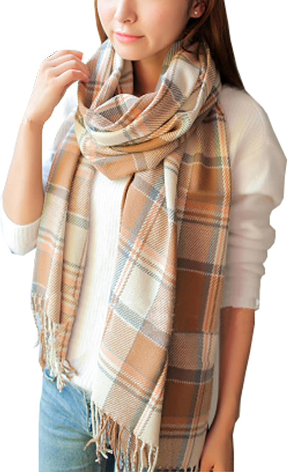 "Warm and Stylish: Wander Agio Women's Fashion Long Shawl - Stay Cozy with our Big Grid Winter Scarf"