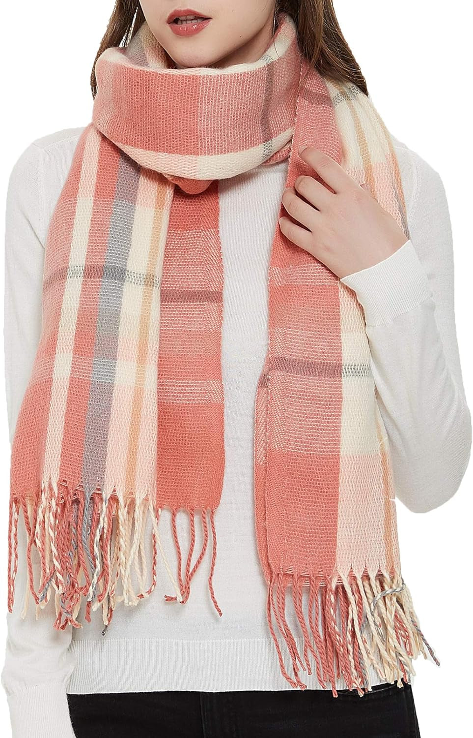 "Warm and Stylish: Wander Agio Women's Fashion Long Shawl - Stay Cozy with our Big Grid Winter Scarf"