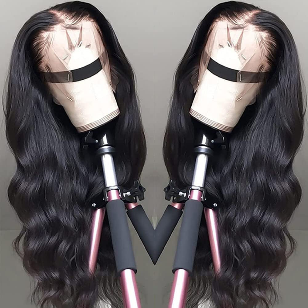 Pizazz 13X4 Lace Front Wigs Human Hair Pre Plucked with Baby Hair 150% Density Brazilian Body Wave Human Hair Wigs for Black Women 9A Glueless Lace Frontal Wigs Natural Color (20 Inch)