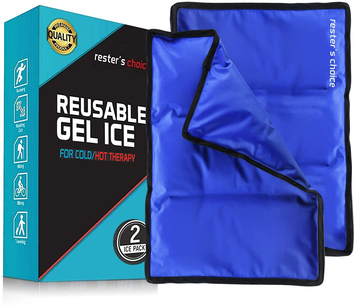 Rester'S Choice Gel Cold & Hot Packs (2-Piece Set) Medium 5X10 In. Reusable Warm or Ice Packs for Injuries, Hip, Shoulder, Knee, Back Pain – Hot & Cold Compress for Swelling, Bruises, Surgery