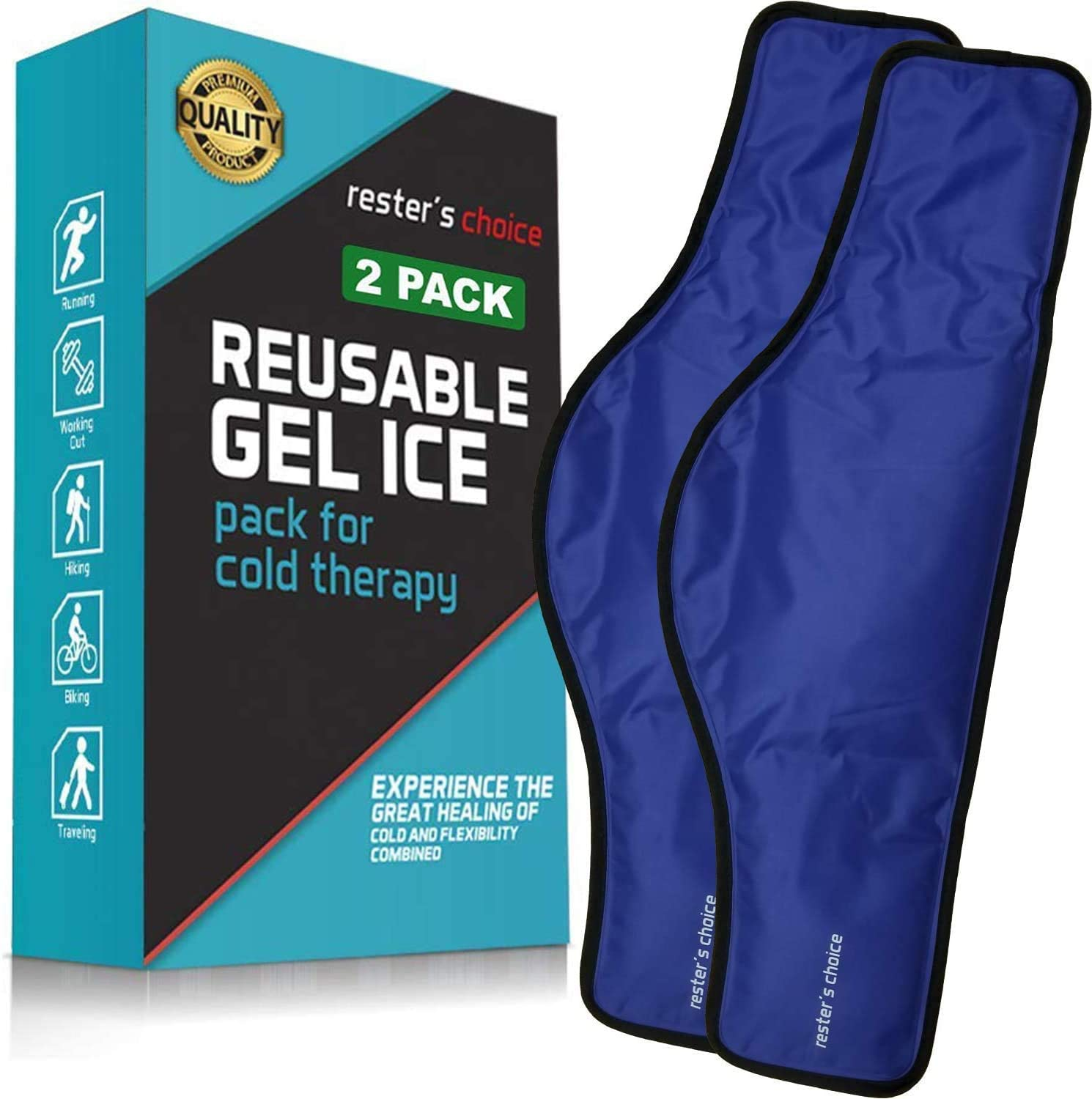 Rester'S Choice Gel Cold & Hot Packs (2-Piece Set) Medium 5X10 In. Reusable Warm or Ice Packs for Injuries, Hip, Shoulder, Knee, Back Pain – Hot & Cold Compress for Swelling, Bruises, Surgery