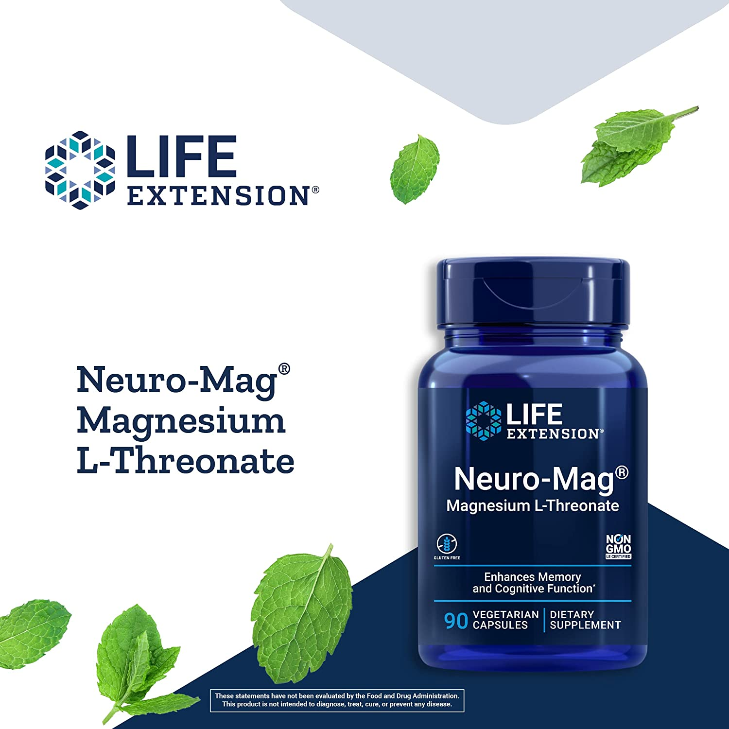 Life Extension Neuro-Mag Magnesium L-Threonate, 90 Vegetarian Capsules Ultra-Absorbable Magnesium - Memory, Focus & Overall Cognitive Performance Boost - Non-Gmo, Gluten-Free