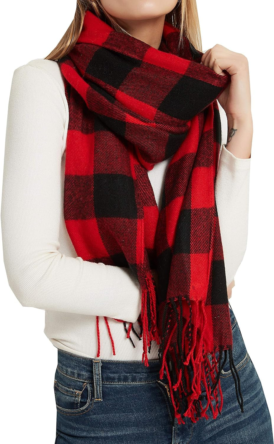 "Warm and Stylish: Wander Agio Women's Fashion Long Shawl - Stay Cozy with our Big Grid Winter Scarf"