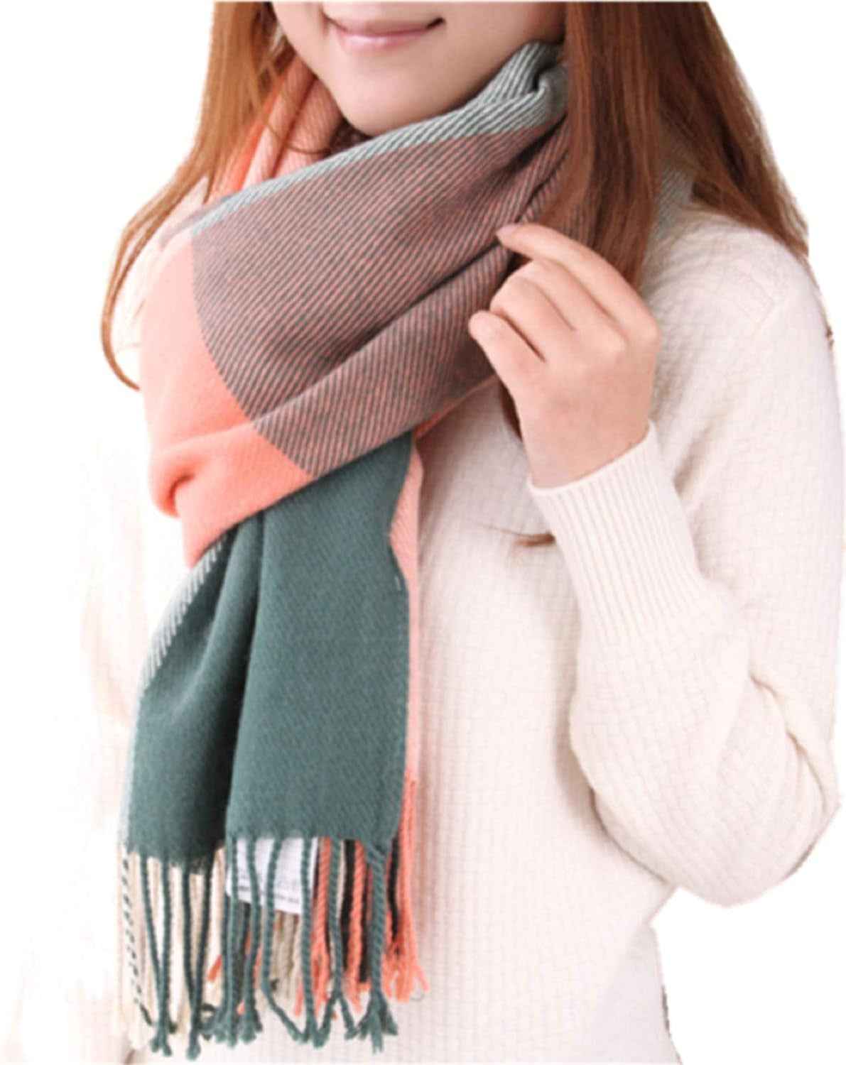 "Warm and Stylish: Wander Agio Women's Fashion Long Shawl - Stay Cozy with our Big Grid Winter Scarf"