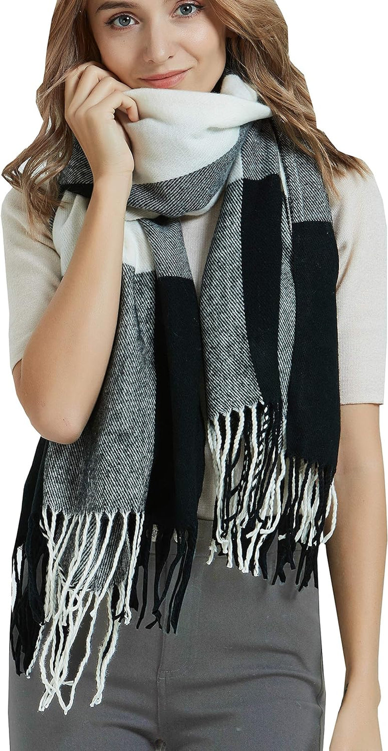 "Warm and Stylish: Wander Agio Women's Fashion Long Shawl - Stay Cozy with our Big Grid Winter Scarf"