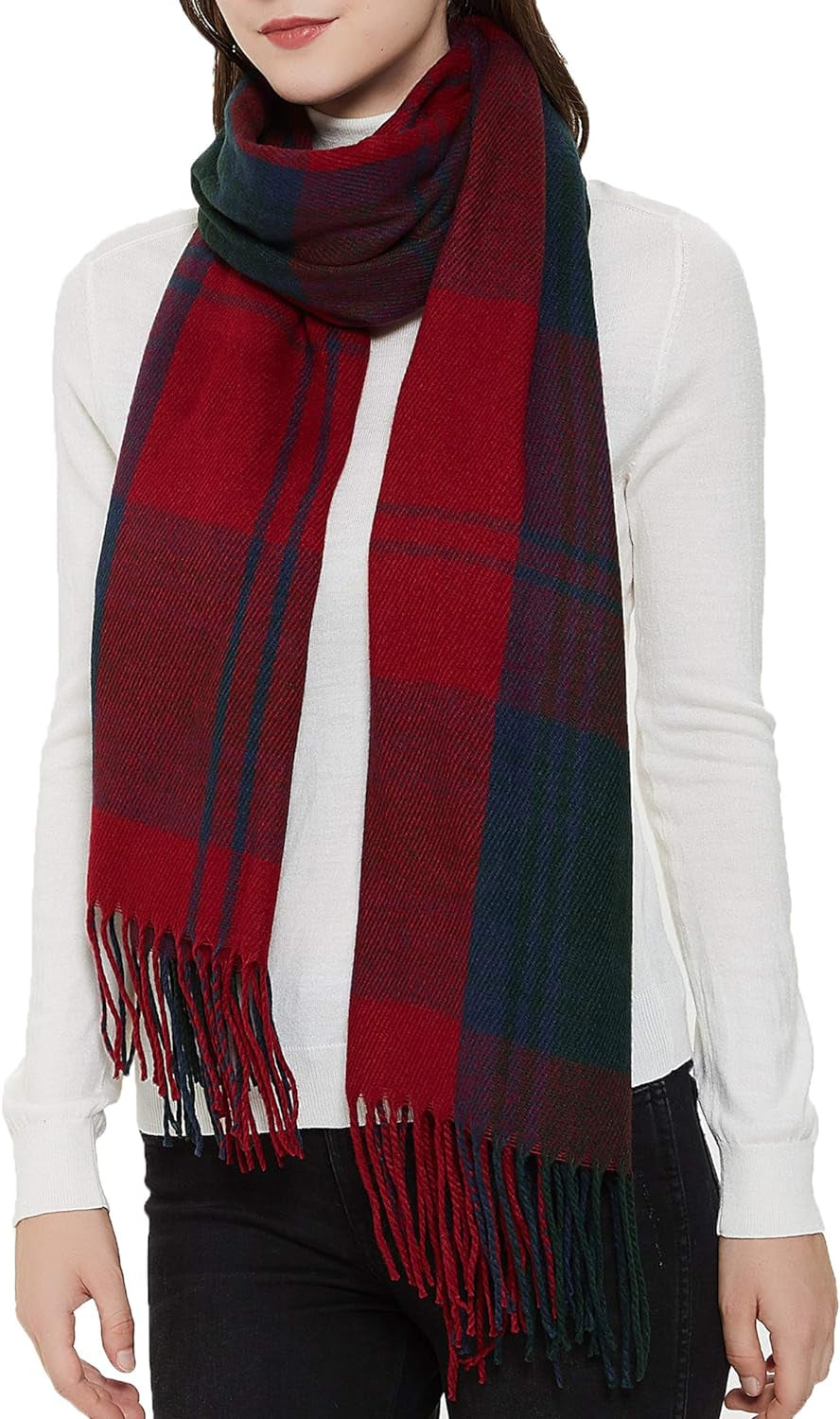 "Warm and Stylish: Wander Agio Women's Fashion Long Shawl - Stay Cozy with our Big Grid Winter Scarf"