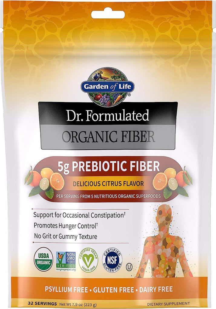 Garden of Life Dr Formulated Organic Fiber Supplement Powder Unflavored, Sugar Free, Psyllium Free Prebiotic Superfoods, Constipation Relief and Hunger Control for Men and Women, 32 Servings - Free & Fast Delivery