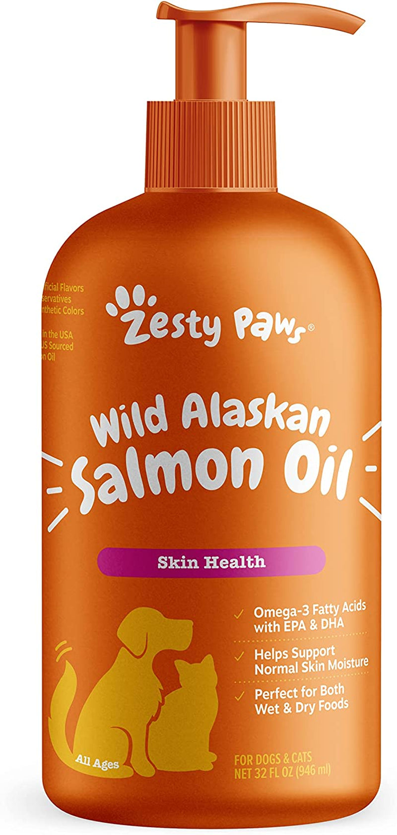 Pure Wild Alaskan Salmon Oil for Dogs & Cats - Omega 3 Skin & Coat Support - Liquid Food Supplement for Pets - Natural EPA + DHA Fatty Acids for Joint Function, Immune & Heart Health