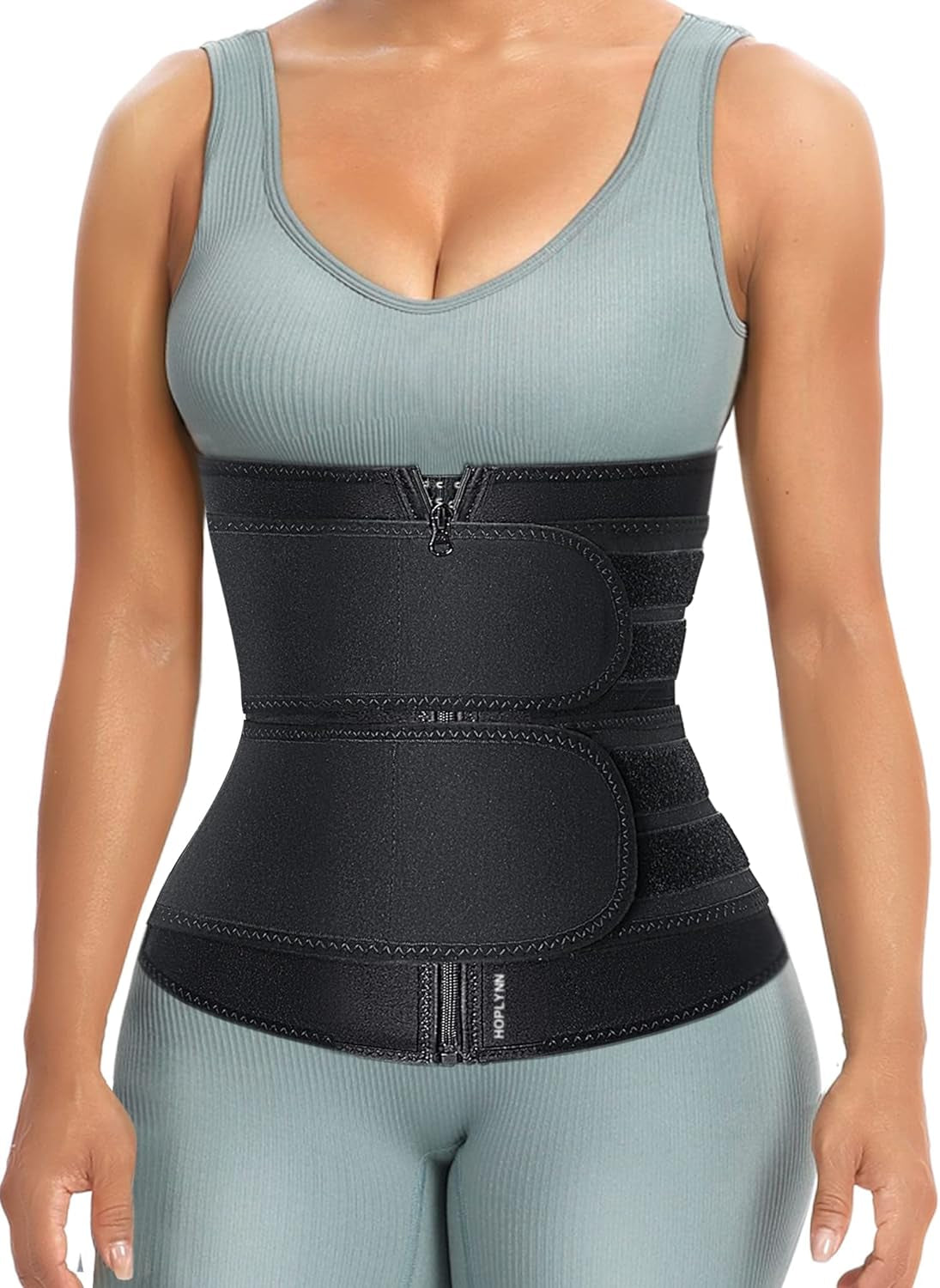 HOPLYNN Sweat Waist Trainer for Women Two Belts, Neoprene Workout Corset Waist Trainer Cincher Trimmer Shaper Zipper