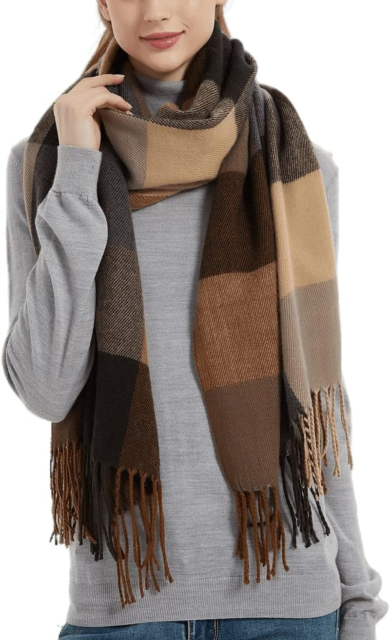 "Warm and Stylish: Wander Agio Women's Fashion Long Shawl - Stay Cozy with our Big Grid Winter Scarf"