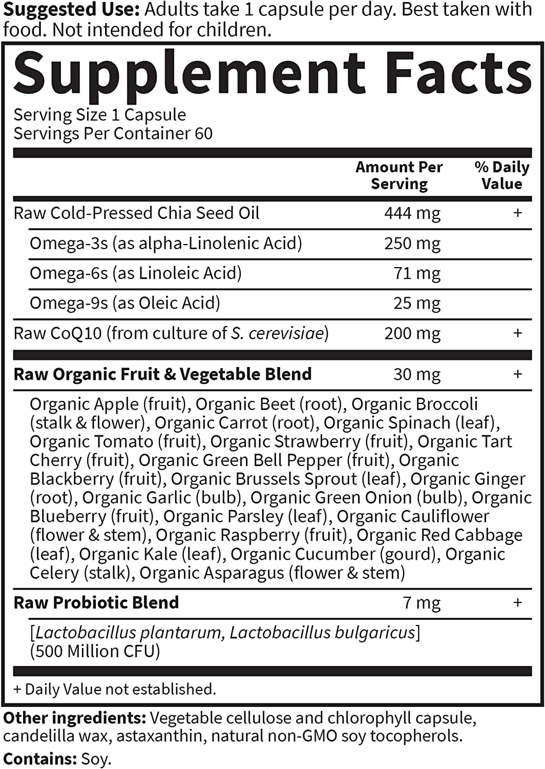 Garden of Life Vegetarian Omega 3 6 9 Supplement - Raw Coq10 Chia Seed Oil Whole Food Nutrition with Antioxidant Support, 60 Capsules - Free & Fast Delivery