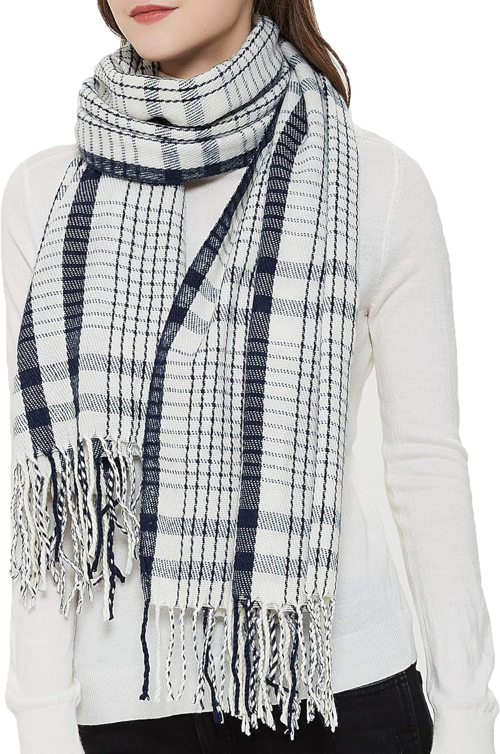 "Warm and Stylish: Wander Agio Women's Fashion Long Shawl - Stay Cozy with our Big Grid Winter Scarf"