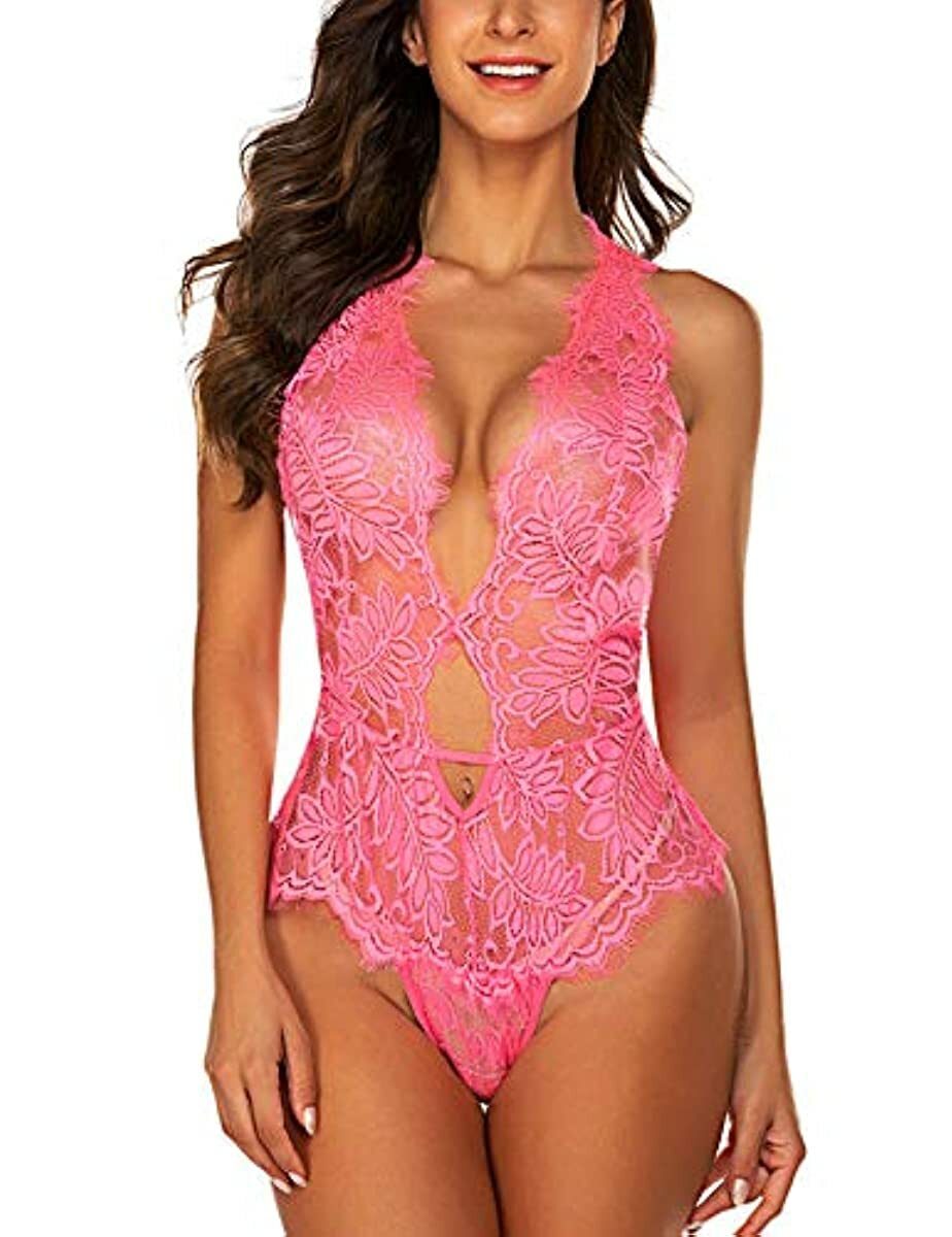 Avidlove Women One Piece Lingerie Lace Bodysuit Deep V Teddy Mini Babydoll