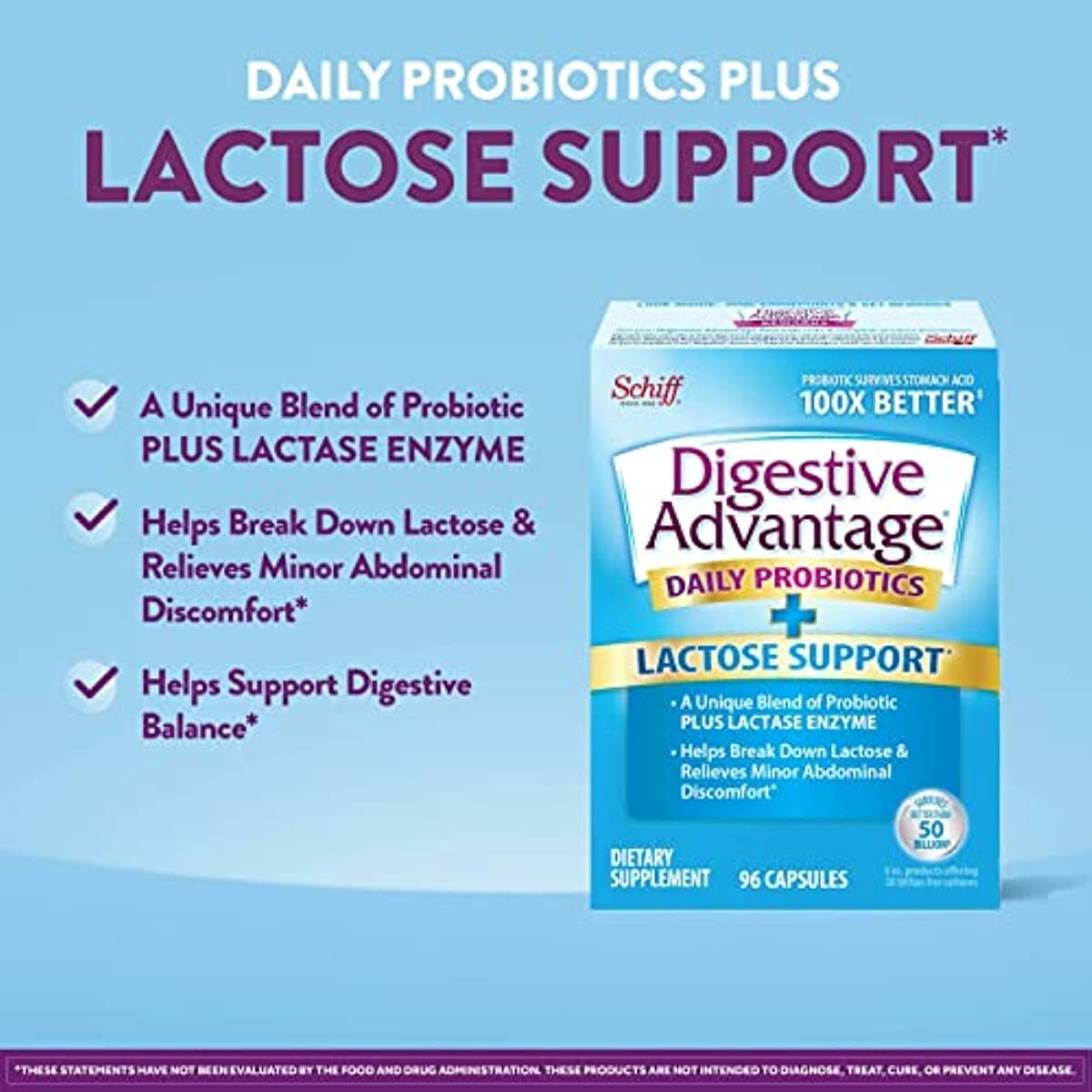 Digestive Advantage Lactose Defense with Lactase Enzymes & Probiotics For Digestive Health, Support for Breaking Down Lactose, Minor Abdominal Discomfort & Gut Health, 96ct Capsules