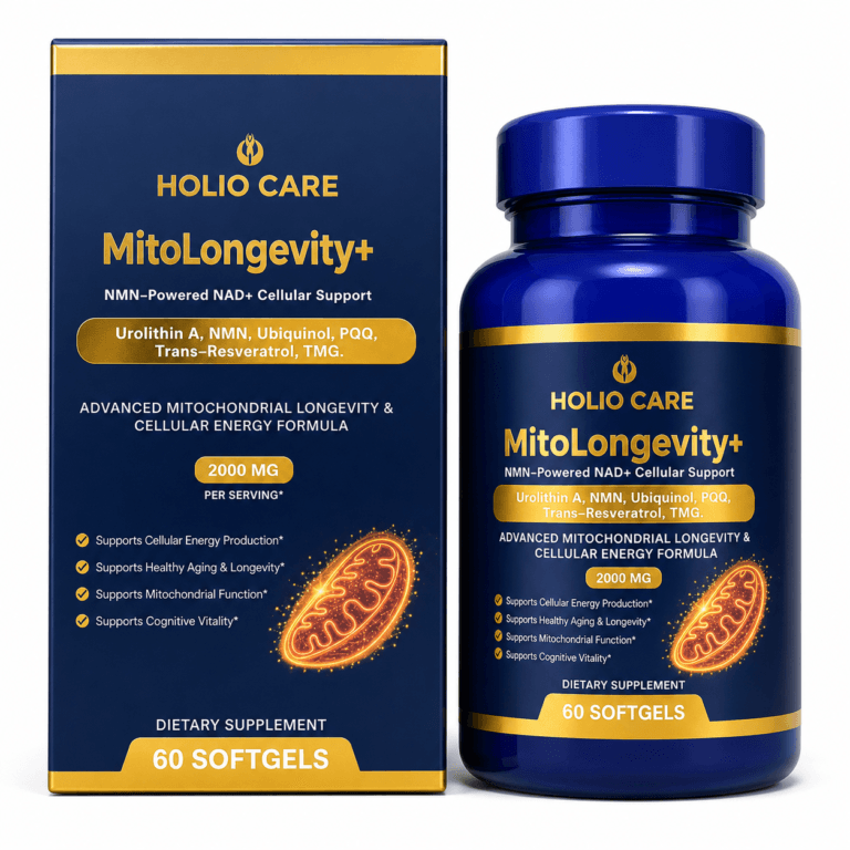 Holio Care MitoLongevity+ NMN NAD+ longevity softgels with Urolithin A, Ubiquinol, PQQ and trans-resveratrol, 60 softgels